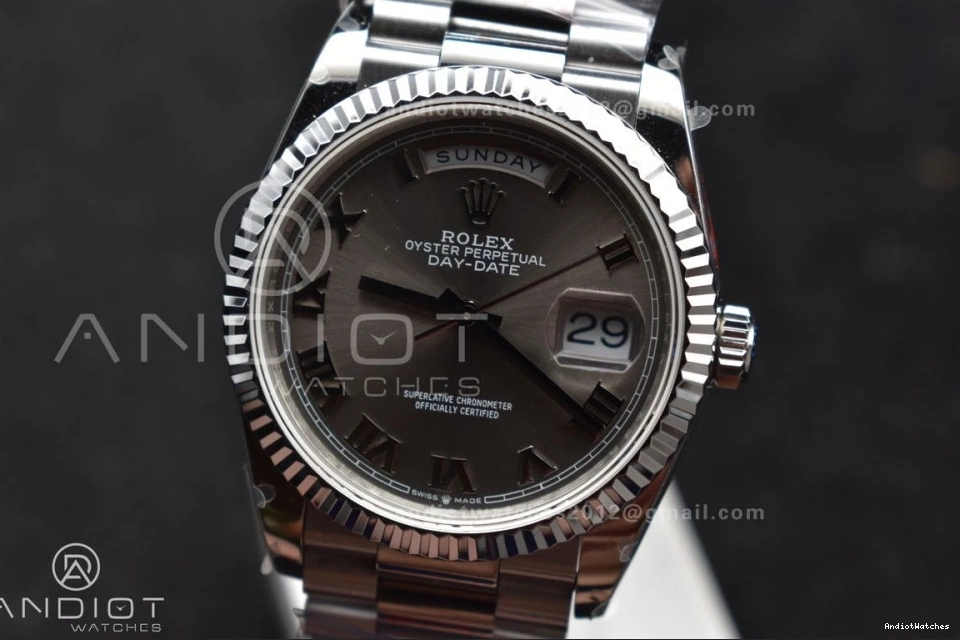 Grey DayDate on President (Gain 36 vr3255 Efficient Edition Best 684 V5 QF Steel SS Roman 904L Weight) Dial Bracelet 0102